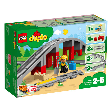 乐高（LEGO）积木拼装得宝10872 火车桥梁与轨道大颗粒...