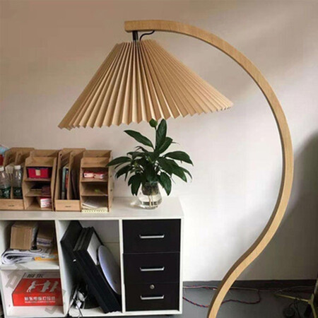 百褶落地灯客厅沙发旁ins风北欧卧室网红美式落地台灯卡其灯罩遥控