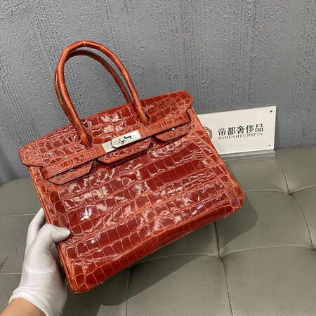 二手95新爱马仕hermesbirkin30两点三文鱼色银扣x刻女士手提包