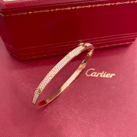 【二手99新】卡地亞(cartier) love系列玫瑰金 滿天星 滿鑽窄版手鐲