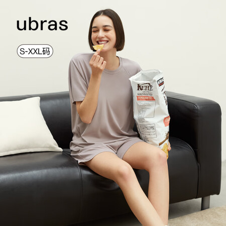 ubras云棉套头短袖套装家居服睡衣休闲可外穿透气女 甜杏仁...