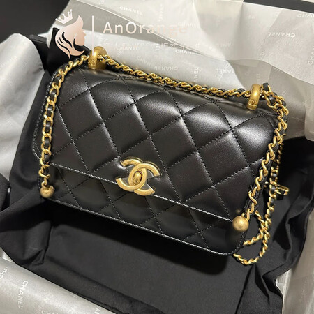 香奈儿（Chanel）24C女包19bag双金珠金球黑色牛皮...