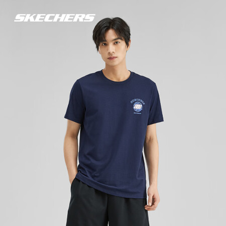 斯凯奇（Skechers）短T夏男女情侣同款休闲纯色简约宽松...