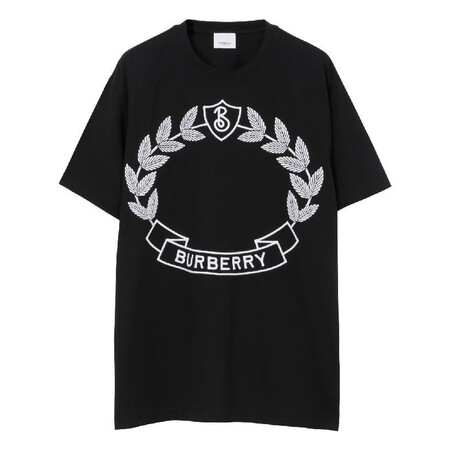 博柏利（BURBERRY）巴宝莉女士麦穗刺绣印花棉质圆领短袖...