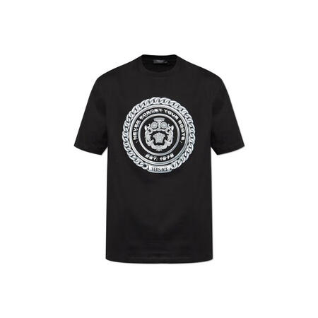 范思哲（VERSACE）男装短袖圆领印花休闲T恤 黑色 均码...