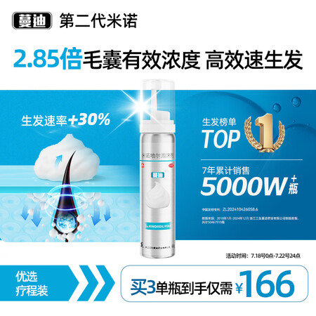 【第二代米诺地尔】蔓迪生发泡沫剂60g（倍速生发 温和不起痘...