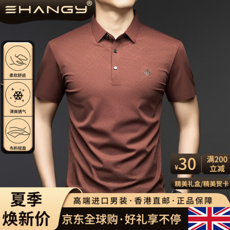 Ehangy国际奢侈品牌夏新款男士短袖恤休闲免烫翻领衫男上衣...