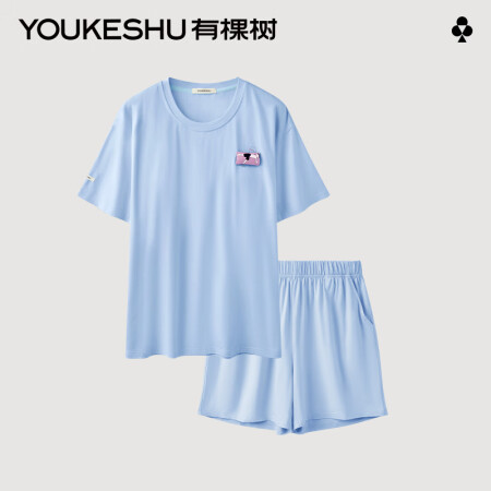 有棵树植物停螨衣女士睡衣套装女自带胸垫家居服夏季女款 雾蓝 ...
