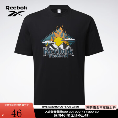 Reebok锐步官方男女款TEE图案印花宽松舒适运动休闲圆领...