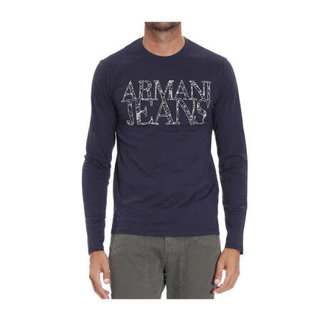 Armani Jeans男长袖圆领T恤徽标设计宽松休闲打底衫...