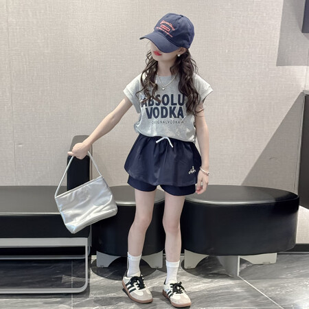 MOKITOUL女童短袖T恤夏季2025新款儿童洋气时髦短款...