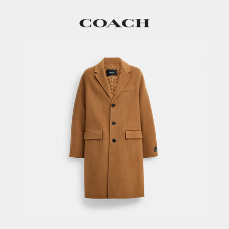 蔻驰（COACH）男女同款双面羊毛大衣黑色高级感长款外套 驼...