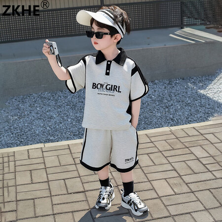 ZKHE男童夏装套装T恤儿童polo衫夏季运动装2025新款...