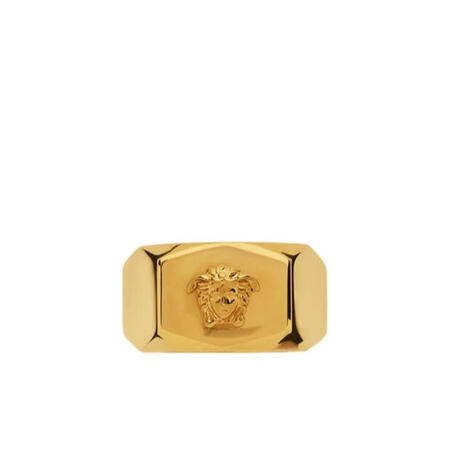 范思哲（VERSACE）徽标戒指男士刻有美杜莎细节饰品 黄色...
