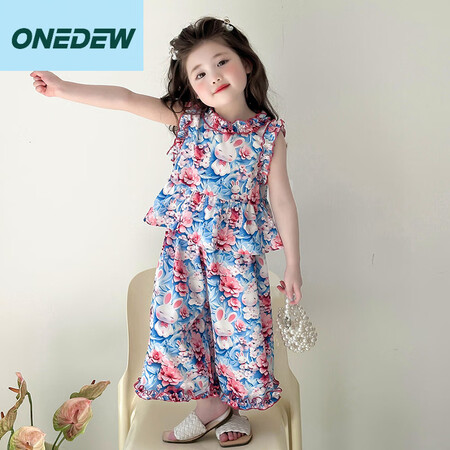 ONEDEW一线品牌女童夏季套装2025新款儿童夏款背心阔腿...
