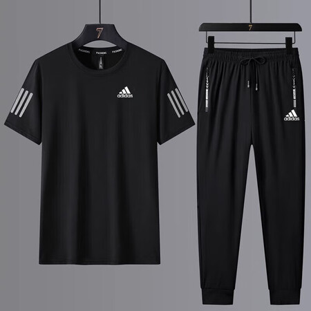 阿迪达斯 （adidas）夏季三叶草运动冰丝短袖套装男宽松休...