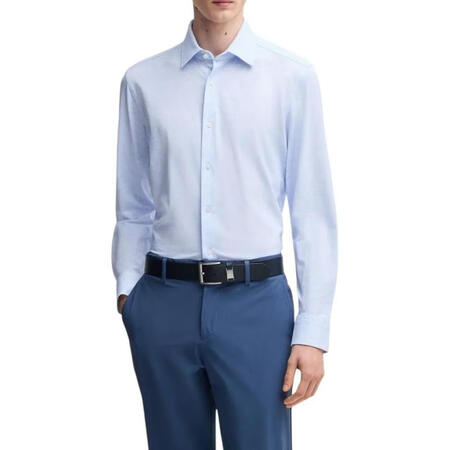 雨果博斯（HUGO BOSS）男士蓝色修身商务长袖衬衫通勤显...