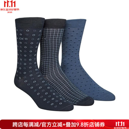 Calvin Klein奢侈品潮牌CK男士袜子中筒棉质3双装...