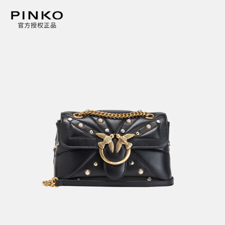 PINKO奢侈品女包燕子包小号珍珠装饰泡芙包黑色