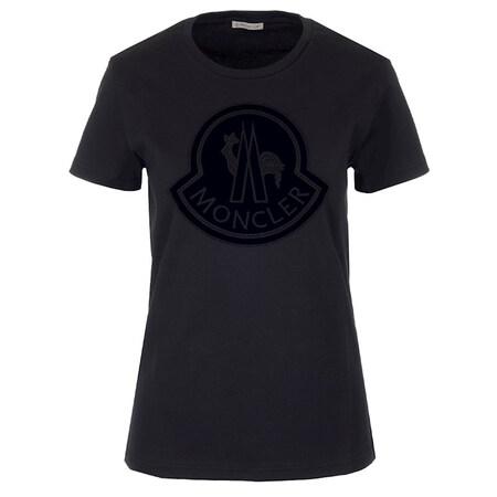 女士黑色棉质丝绒大logo刺绣圆领短袖t恤 黑色 xs【图片 价格 品牌