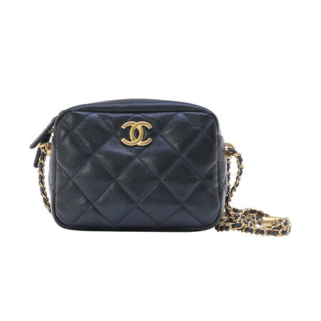 【二手99新】香奈儿chanel 21k调节扣珠光蓝金扣相机包 女士包袋 19*9