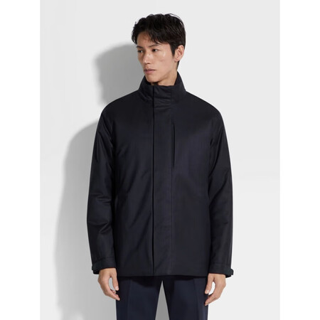 杰尼亚（Zegna）羊绒夹克男装山工装海军蓝防水防风户外休闲...