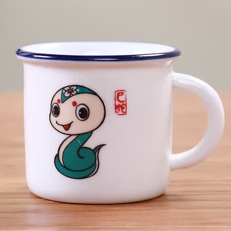 youly)陶瓷杯套装家用十二个小杯子陶瓷白酒杯仿搪瓷茗杯功夫茶杯 蛇