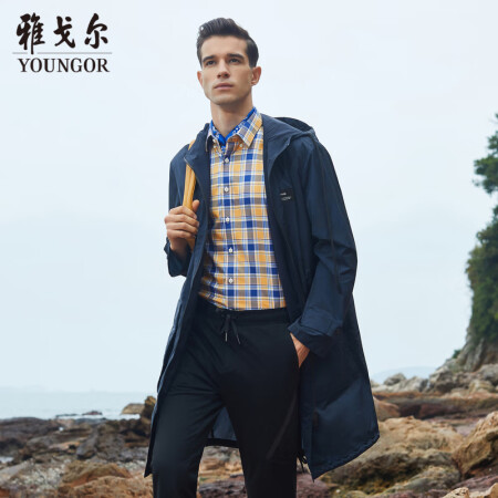 雅戈尔（YOUNGOR）风衣男连帽长款单风衣时尚商务休闲男士...