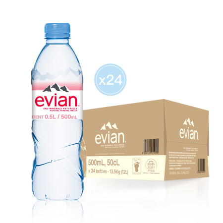 依云（evian）法国原装进口 矿泉水 500ml*24瓶 ...