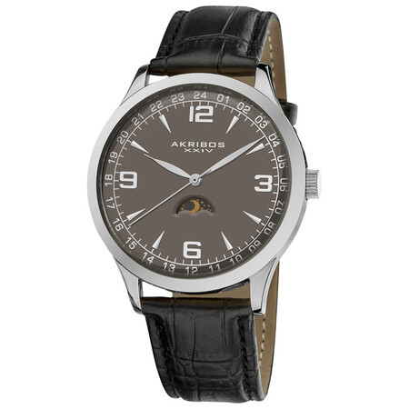 全球购阿克波斯akribos xxiv子午显示系列石英机芯真皮表带男士手表
