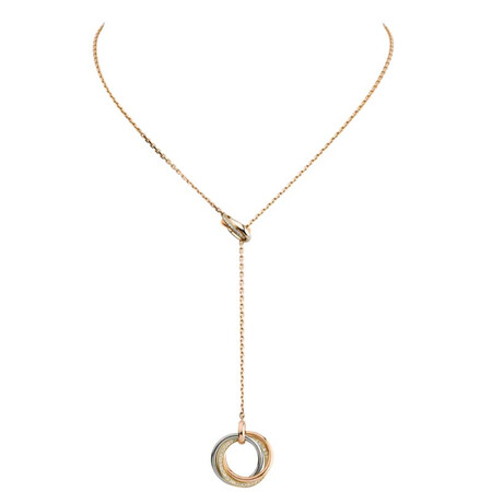 奢侈品 cartier卡地亚项链53颗钻石镶嵌18k三色金长吊坠项链