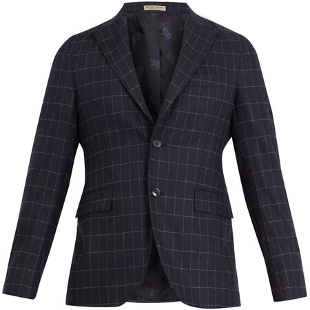 宝缇嘉/bv男装 21225 窗格纹羊毛混纺西装外套 图片色 欧码50/it