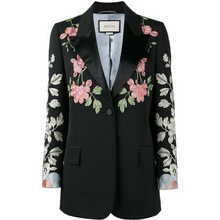 古驰(gucci)奢侈品女装 3708801110 黑色花朵刺绣西装外套 black 40