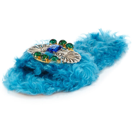 缪缪miu miu 奢侈品女鞋 turchese 水晶人造毛羊皮凉拖凉鞋 turquoise