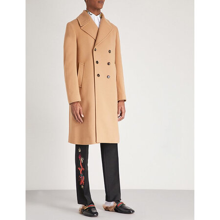 古驰(gucci)奢侈品男装 龙纹刺绣羊毛羊绒混纺大衣 2132888648 camel