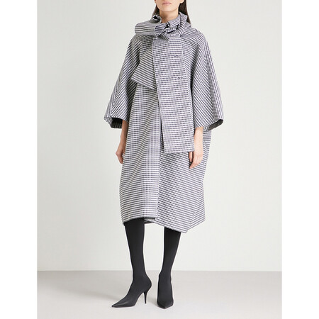 巴黎世家(balenciaga)奢侈品女装 964364149 千鸟格羊毛真丝混纺大衣