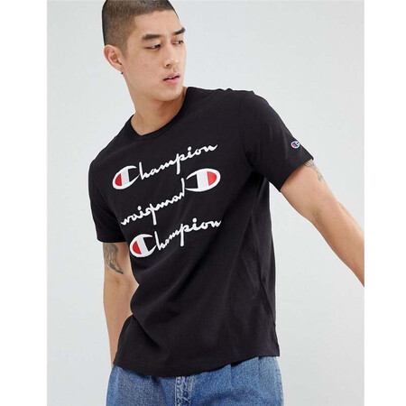 全球购男装 champion a1238244 男式 休闲时尚t恤带repeat logo 黑色