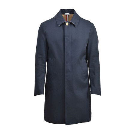 thom browne/tb汤姆·布朗男士深蓝色纯棉简约中长款风衣大衣外套