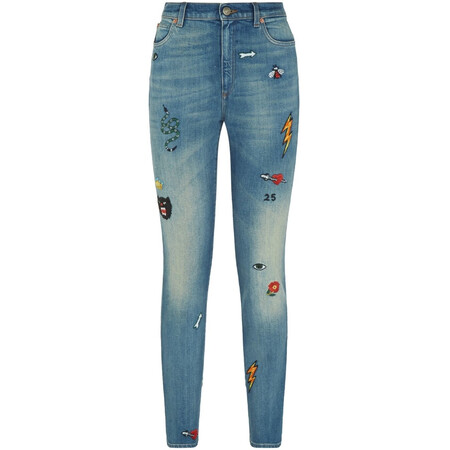 古驰gucci 奢侈品女装 刺绣紧身牛仔裤 blue 25