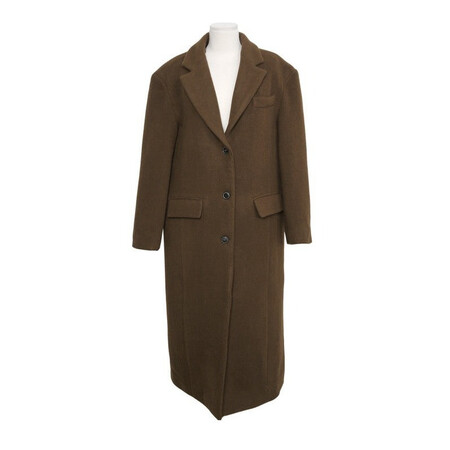 stylenanda官方 翻领单排扣开衩摆长款毛呢大衣 深棕色 均码