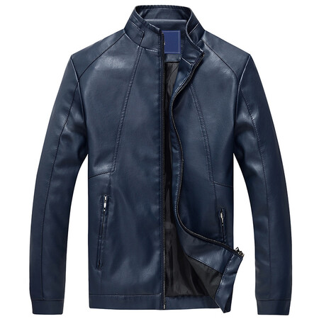 富铤fortei 皮衣 男士商务休闲立领夹克绅士仿皮男装外套 ft666 深蓝