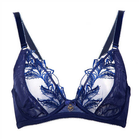 emporio armani 阿玛尼 女士深蓝色锦纶氨纶带钢圈蕾丝薄款文胸
