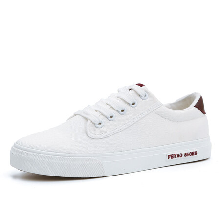 飞耀小白鞋女学生透气超纤系带休闲鞋女经典百搭帆布鞋女l-681 白红