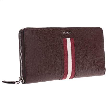 【备件库9成新】bally 巴利 男士椰棕色红白条纹皮质长款钱包钱夹