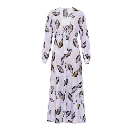 全球购 缪缪(miumiu)女士经典正面蝴蝶结装饰羽毛印花双绉长裙 40