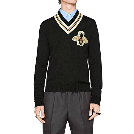 gucci 古驰 男士v领蜜蜂羊毛衫452796 x5h38 1082 黑色 s