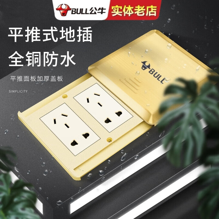 公牛(BULL)地插120型平推式地插十孔隐形全铜防水滑盖金色平推工程款 平推/金色-双五孔【图片 价格 品牌 报价】-京东
