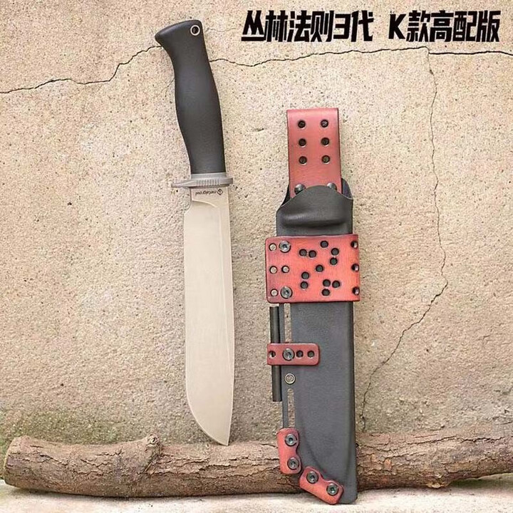 古慕妮香港MG丛林法则3代D2钢钛合金护手K鞘户外生存小直 K款高配含皮带扣+打火棒)