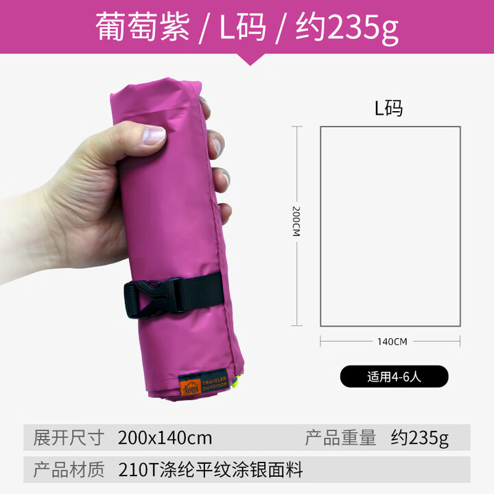 旅行家户外便携野餐垫迷你防水防潮口袋沙滩垫露营地垫折叠地席 葡萄紫 S（适用1-2人）