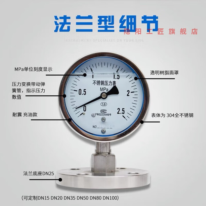 泰士隆100 不锈钢隔膜压力表 法兰压力表 膜片25 50 四氟 TP100MF DN80(备注压力)【图片 价格 品牌 报价】-京东
